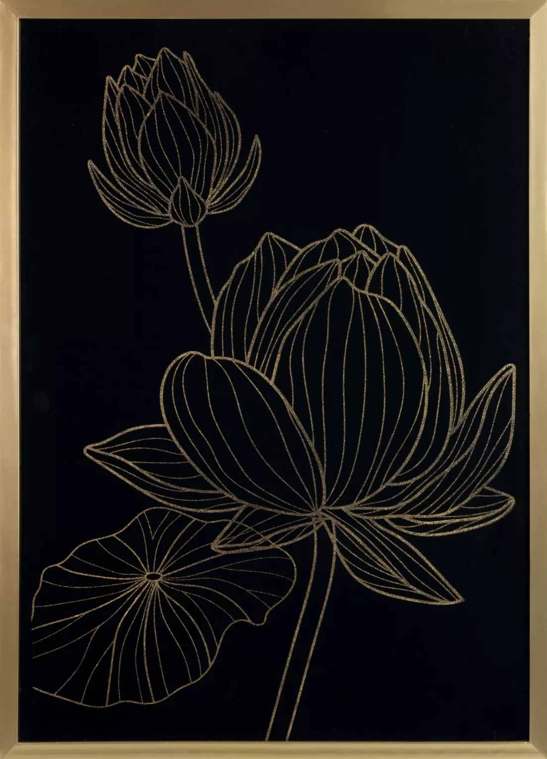 Obraz kwiatowy ze złotym błyszczącym nadrukiem w złotej ramie 53x73 cm LOTOS 7 LIMITED COLLECTION