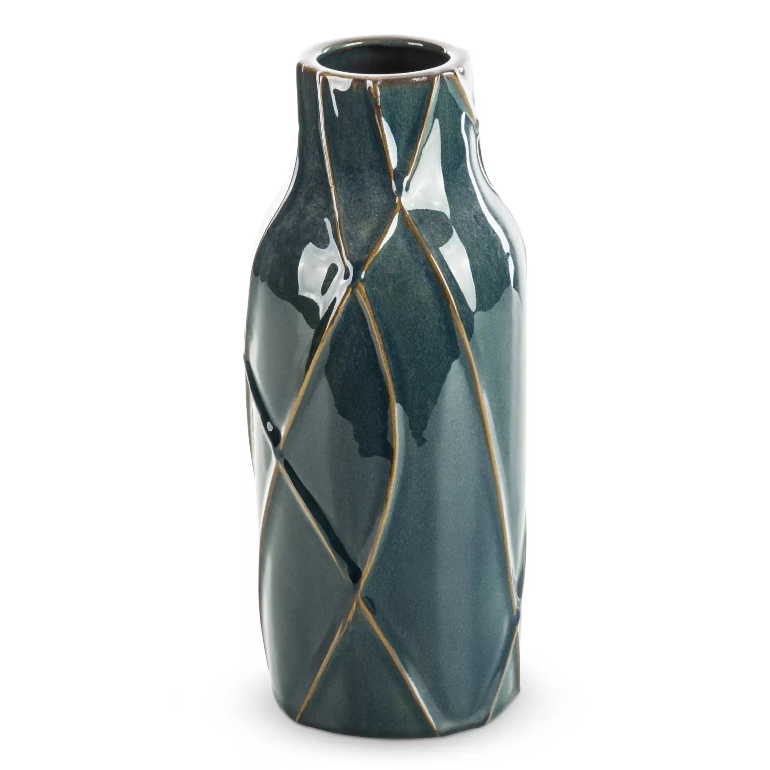 Wazon ceramiczny turkusowo-zielony z nowoczesnym wypukłym wzorem  średnica 13x30 cm TEO