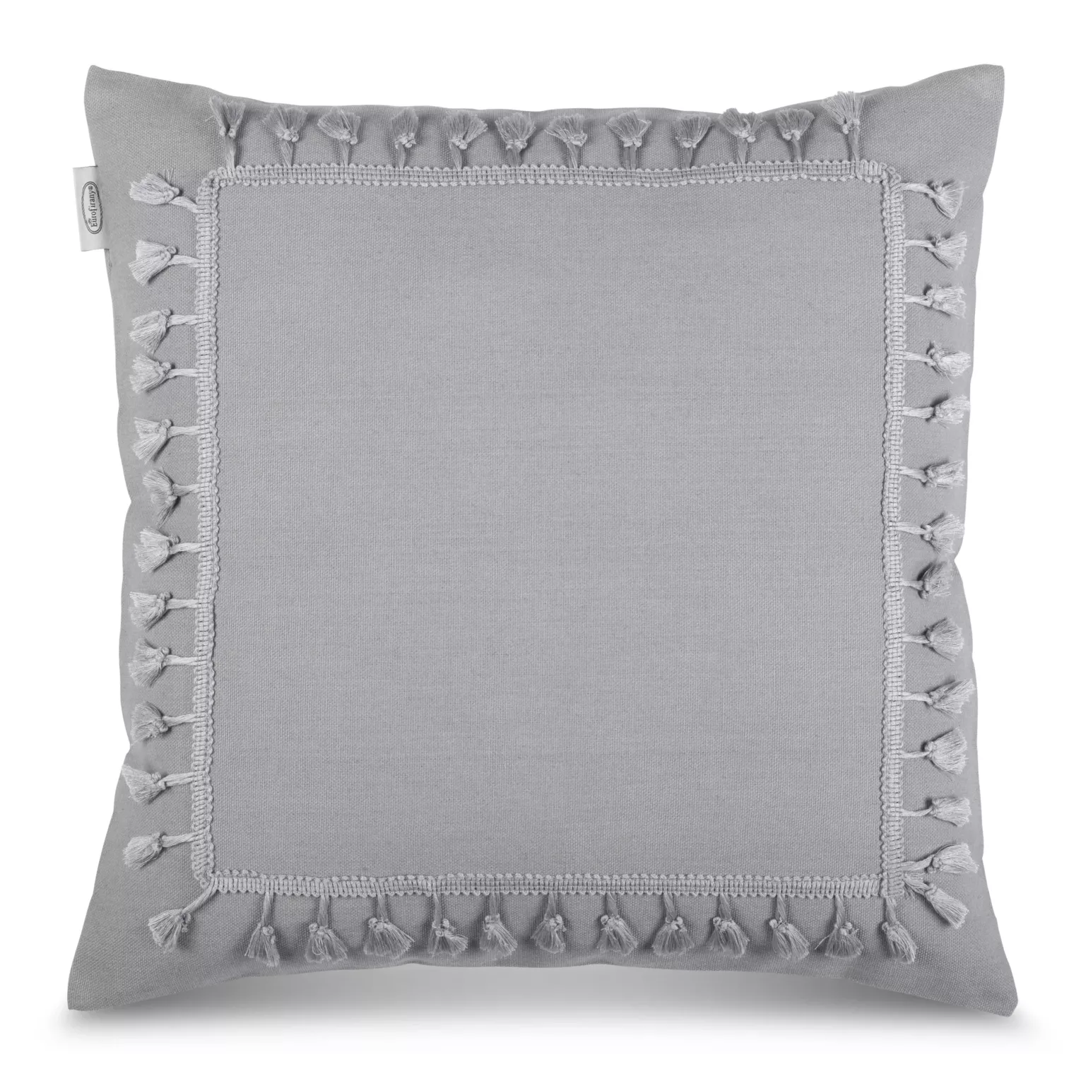 Poszewka na poduszkę 45x45 cm z bawełny szara z ozdobną pasmanterią BOHO