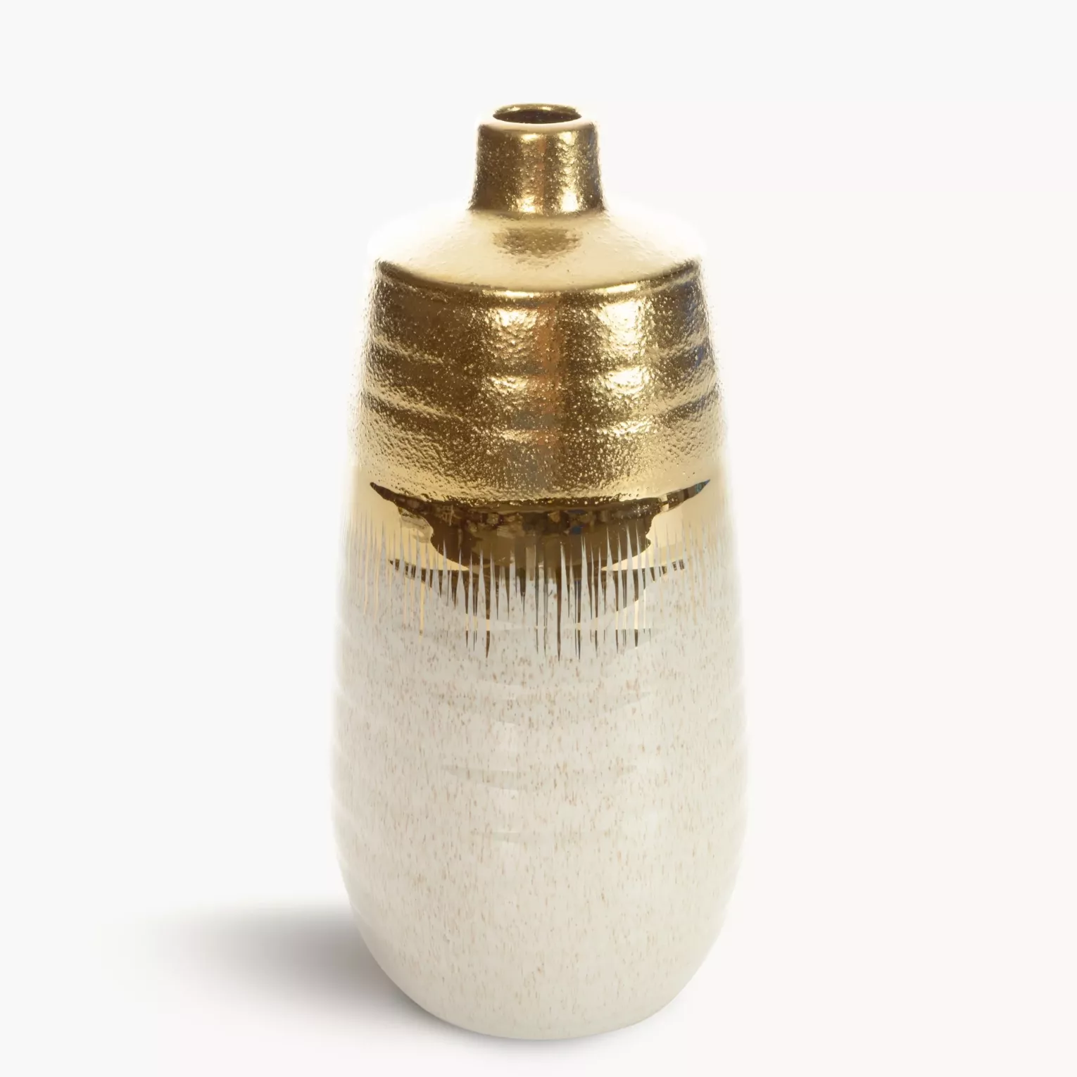 Wazon ceramiczny  kremowo-złoty łączący fakturę granitu z lśniącą powierzchnią 15x15x30 cm