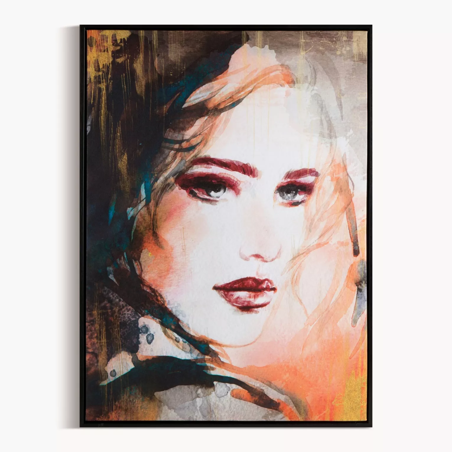 Obraz abstrakcja pomarańczowo, brązowy nadruk na płótnie oprawiony w ramę 50x70 cm