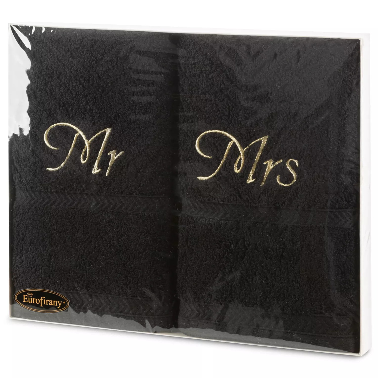 Zestaw ręczników bawełnianych na prezent 2 szt 50x90 cm kolor czarny z haftem MRS&MR