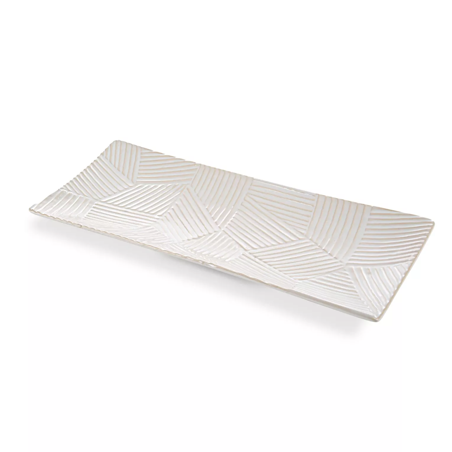 Patera ceramiczna dekoracyjna kremowa z wytłaczanym wzorem 39x18x3 cm ROMINA  - kolekcja SEA SUMMER