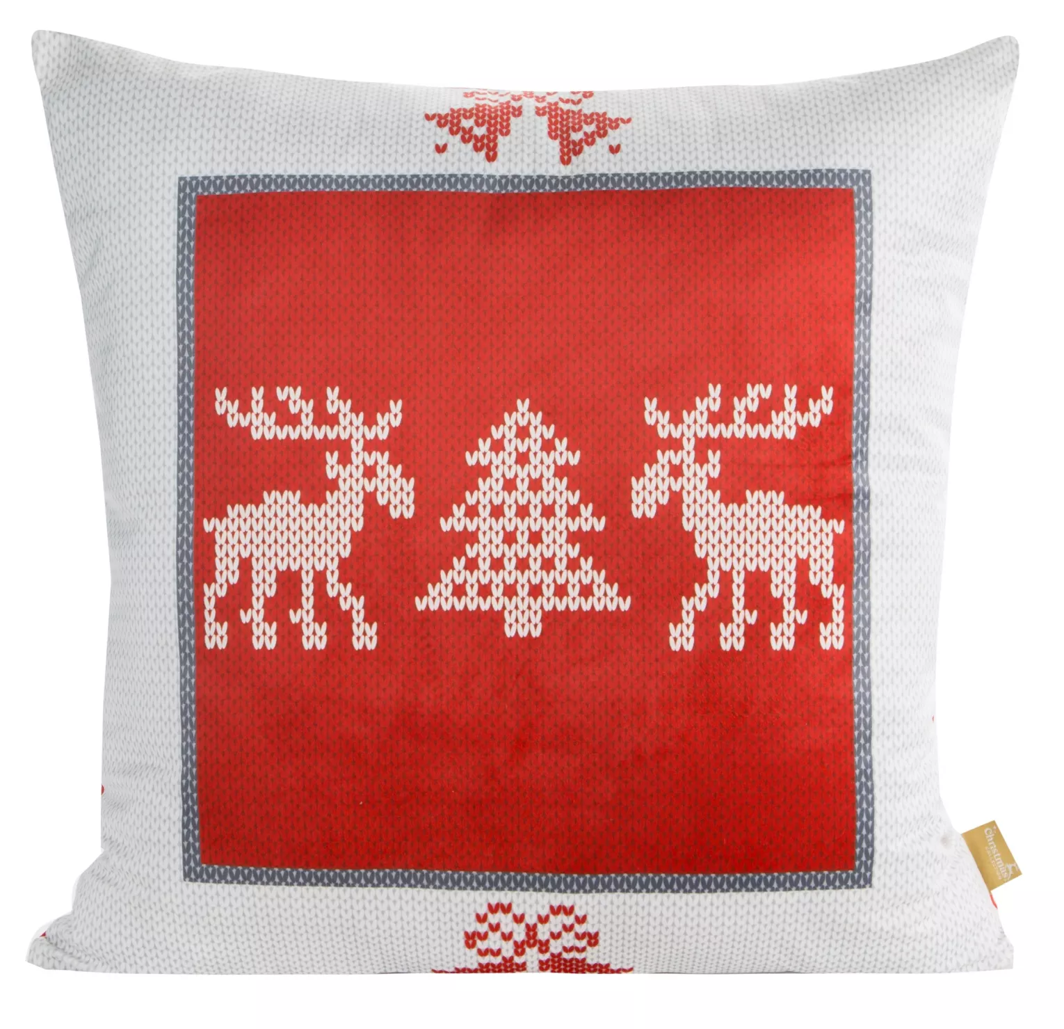Poszewka na poduszkę 60x60 cm welwetowa, czerwono biała z motywem skandynawskim NOEL