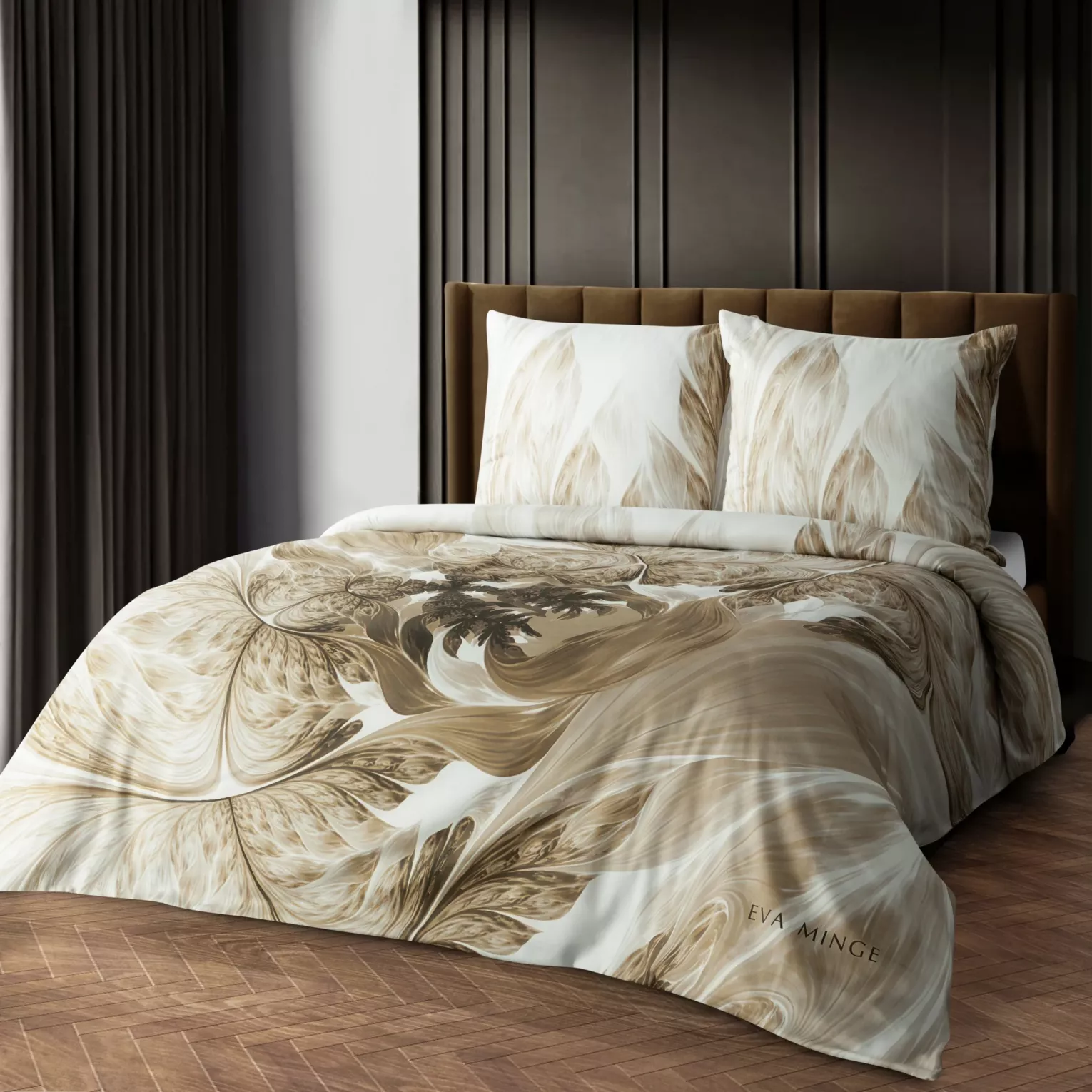 Pościel bawełniana z makosatyny 220x200 cm komplet 3 częściowy kolor biały, beżowy z designerskim nadrukiem NOAH Eva Minge