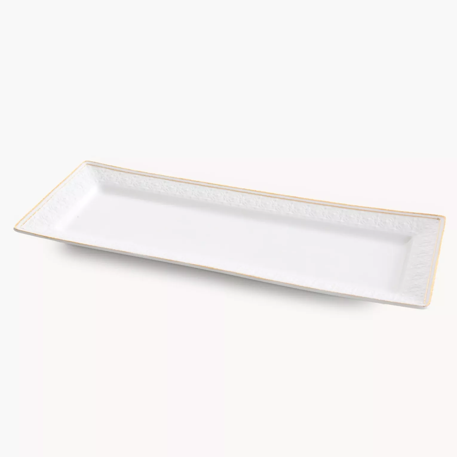 Patera ceramiczna dekoracyjna biało-złota subtelnym wytłaczanym wzorem 39x15x3 cm OLIVIA