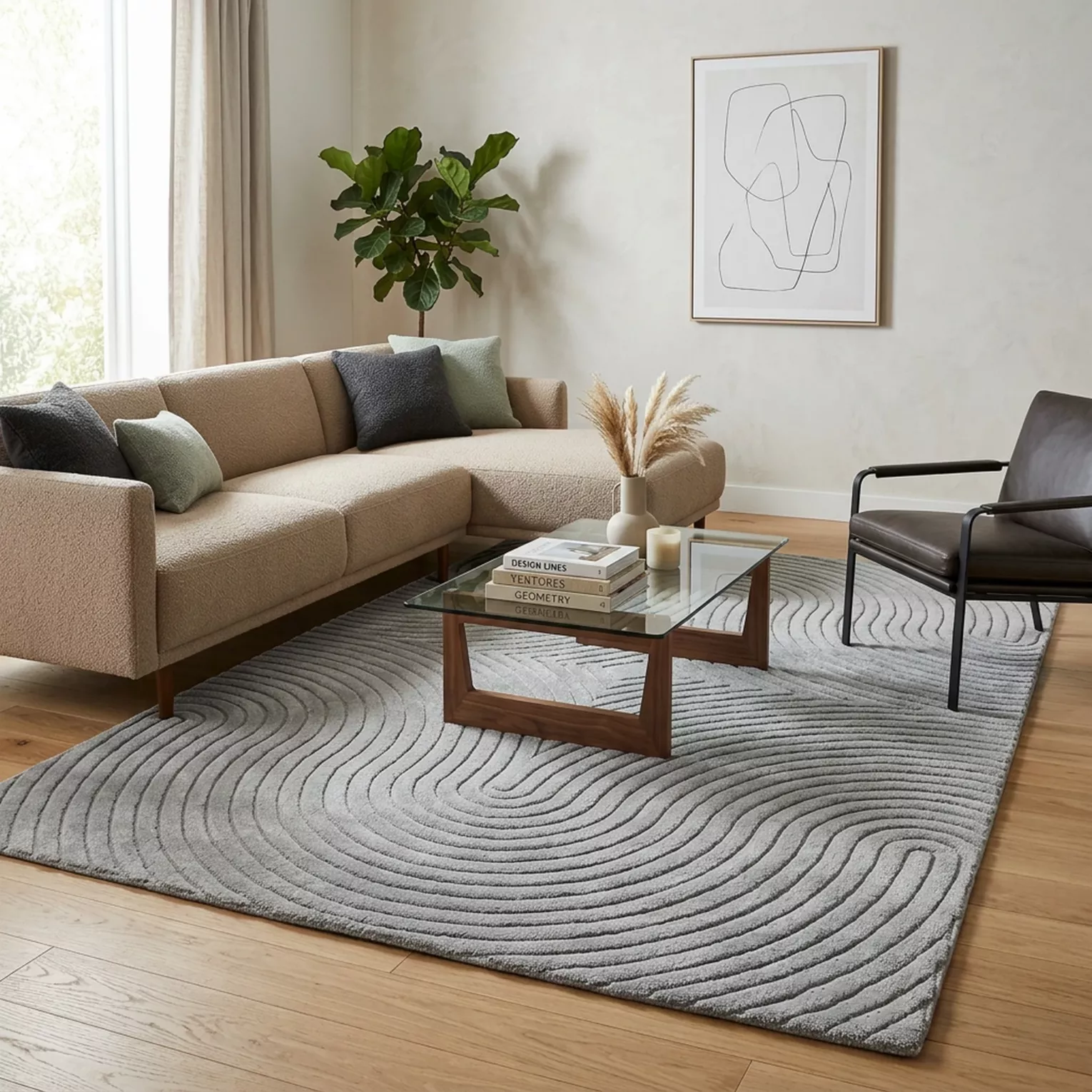 Dywan 140x190 cm stalowy z tłoczonym wzorem 3D VENUS BOHO 1