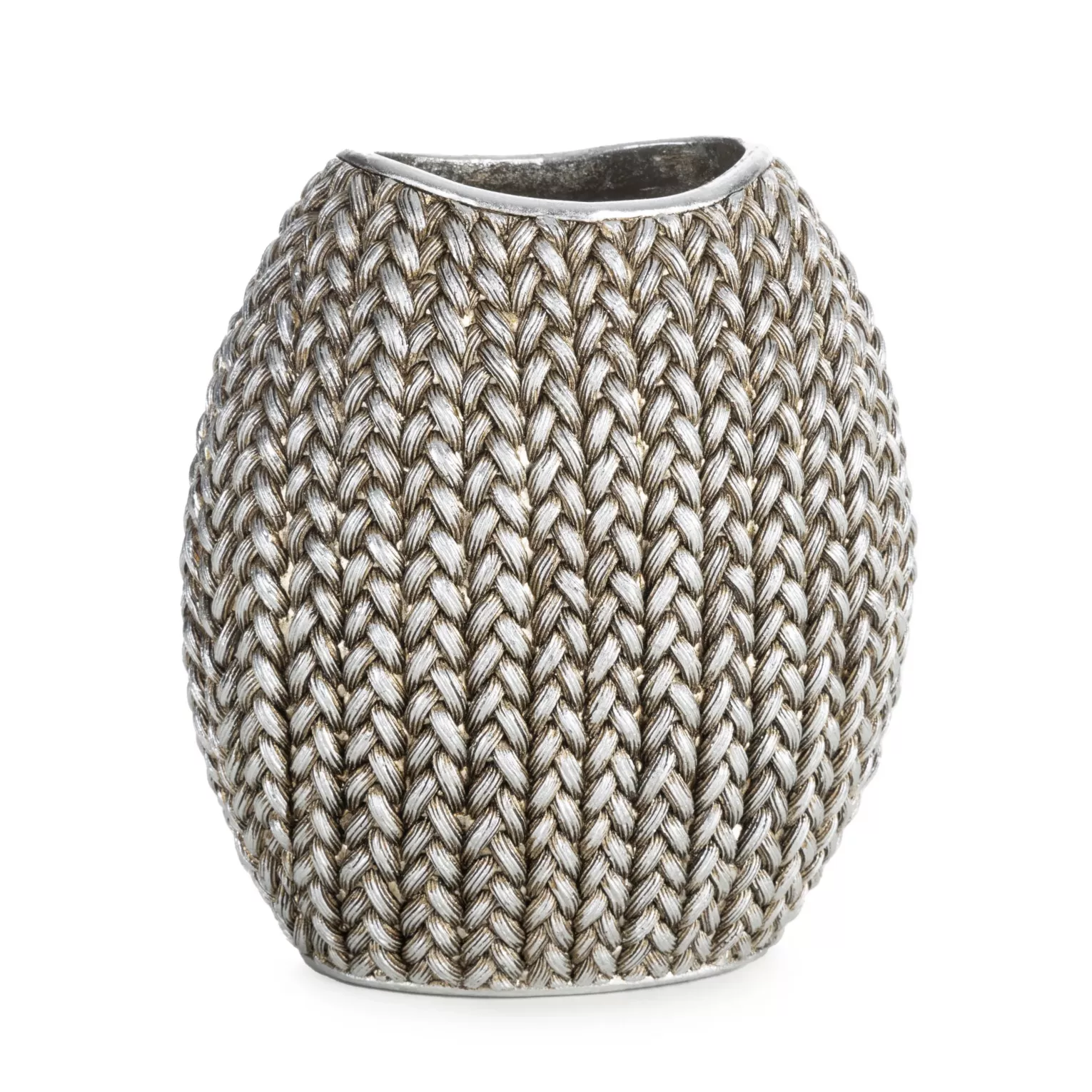 Wazon srebrny dekoracyjny zdobiony wzorem plecionego sweterka 18x12x20 cm MOLI