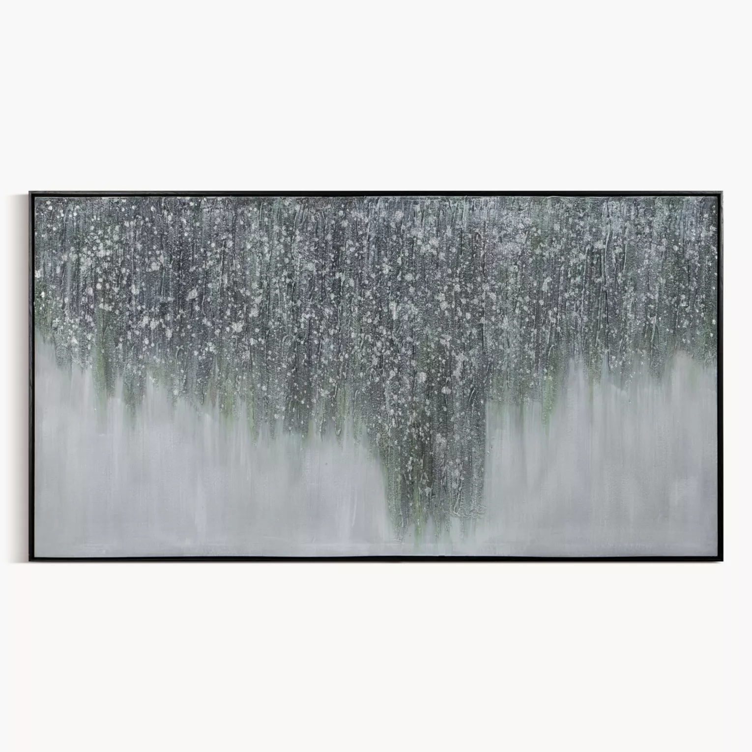 Obraz abstrakcja szaro, zielony ręcznie malowany na płótnie oprawiony w ramę 140x70 cm MIRAGE 2