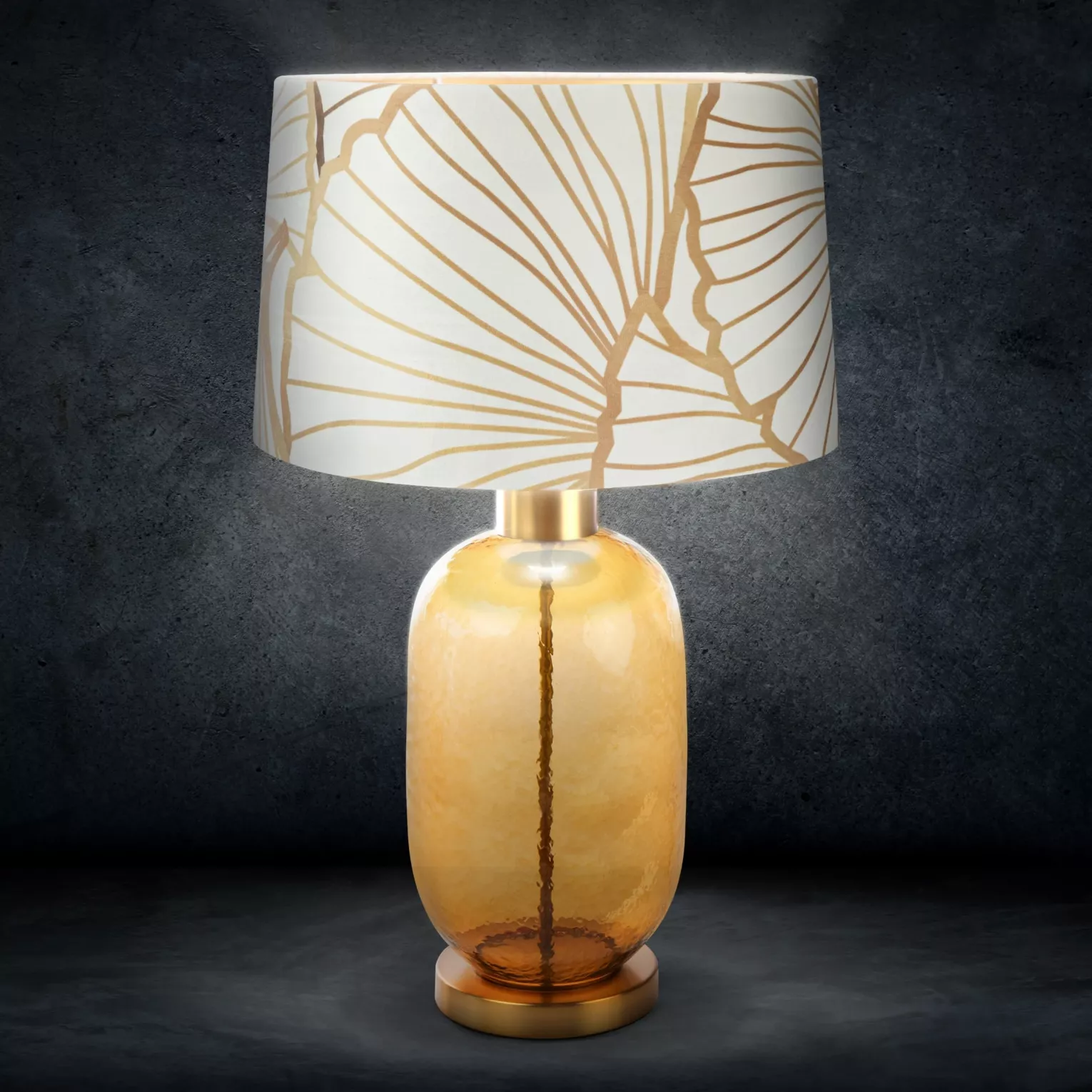 LIMITED COLLECTION Lampa stołowa LUNA 3 z podstawą łączącą szkło i metal oraz welwetowym abażurem BLASK BIELI