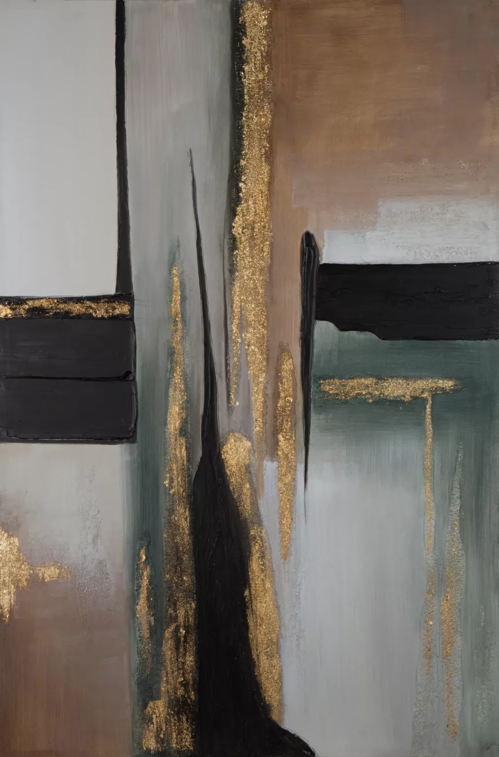 Obraz abstrakcja beżowo, biały malowany ręcznie na płótnie 80x120 cm COLLAGE 4