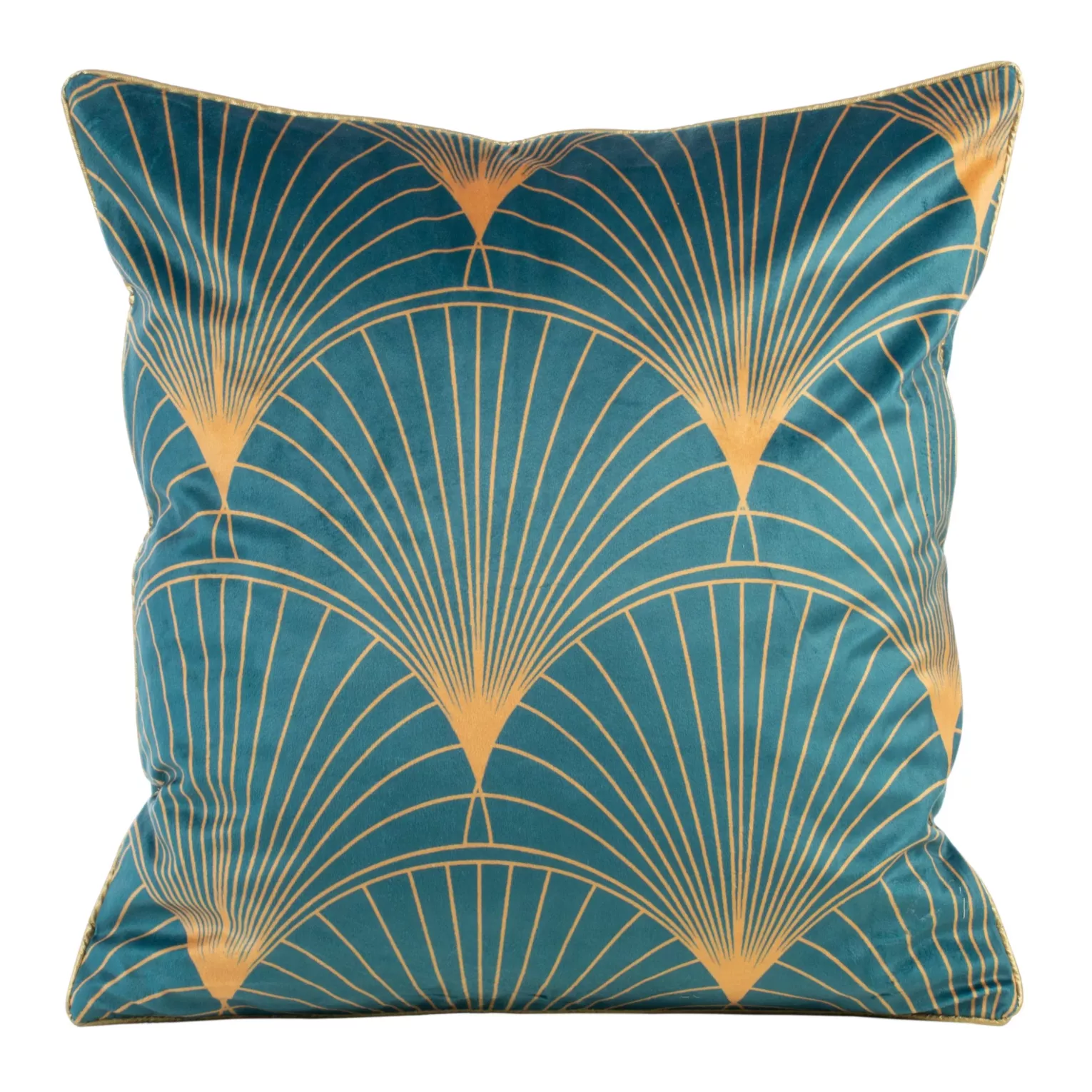 LIMITED COLLECTION  Poszewka LOTOS 1 z welwetu z dużym wzorem wachlarzy w stylu art deco HARMONIA TURKUSU