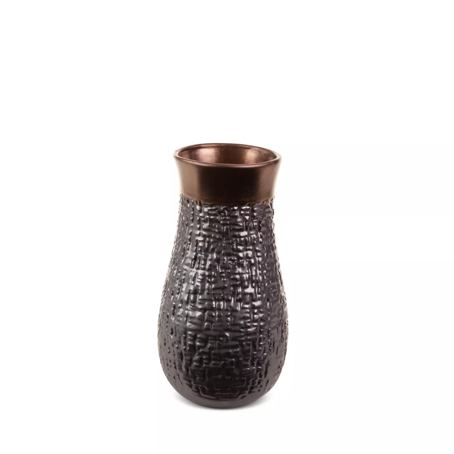 Wazon ceramiczny stalowo-brązowe  z wytłaczanym wzorem średnica 14x27 cm MORENA