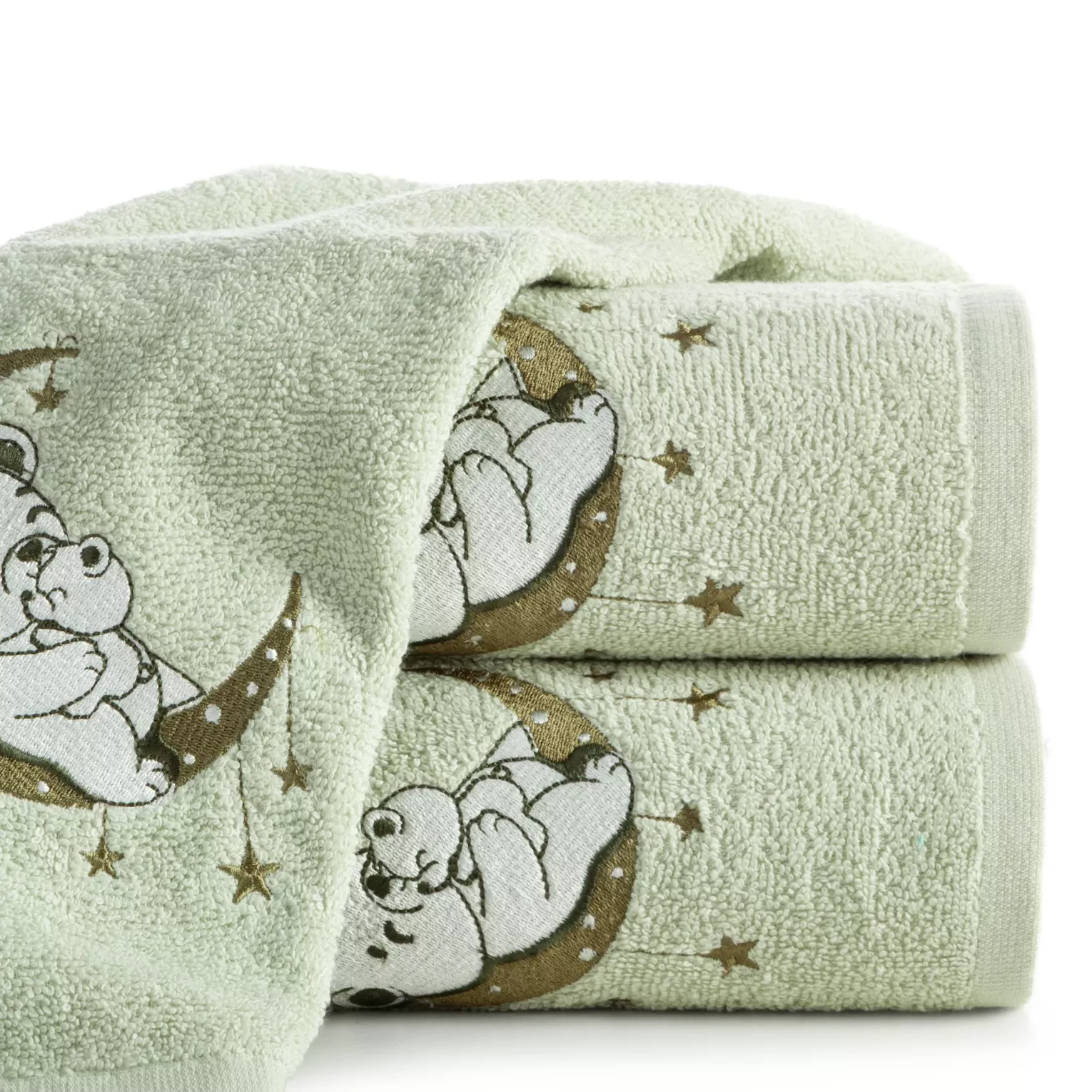 Ręcznik kąpielowy dziecięcy 50x90 cm bawełniany kolor miętowy z aplikacją misia 450 g/m2 BABY 74