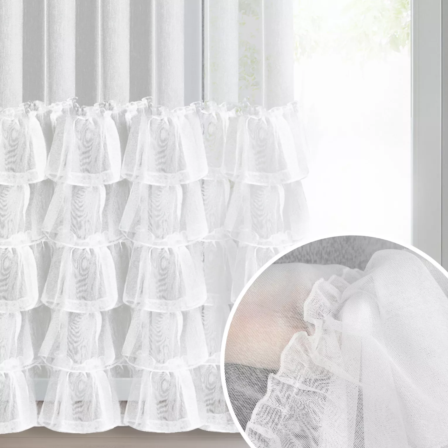 Firana biała z markizety z pięcioma falbanami 140x270 cm taśma CHARLOTTE 2