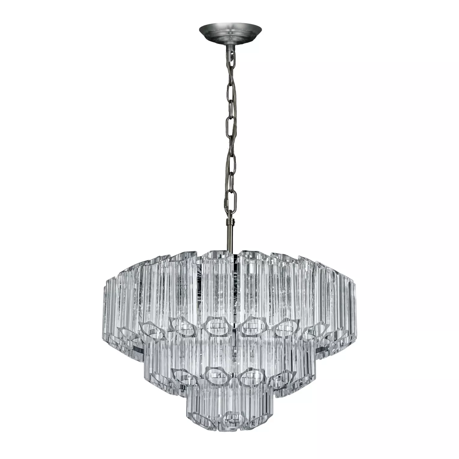 Lampa wisząca do salonu transparentna, srebrna  ze szklanymi zawieszkami, możliwość regulacji wysokości 50 x 150 cm DANA