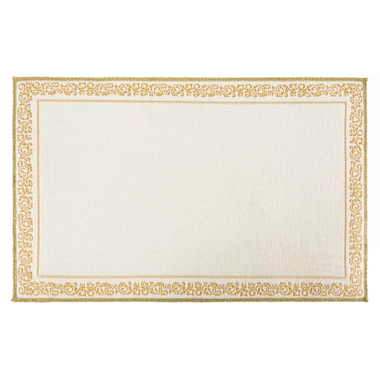Podładka na stół biało, złota 32 x 52 cm MAJORKA zdobiona błyszczącym wzorm ornamentu