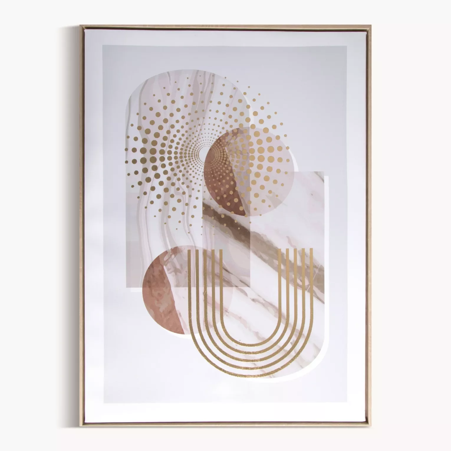 Obraz abstrakcja beżowo, złocisty nadruk na płótnie w stylu boho 50x70 cm