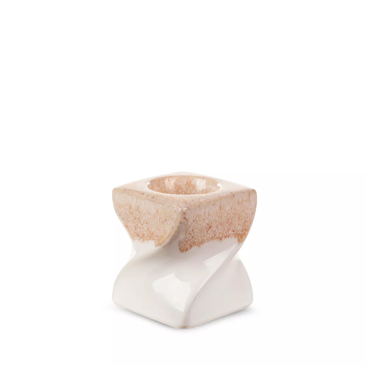 Świecznik ceramiczny kremowo-beżowy  z efektem ombre 7x7x8 cm RUBEN