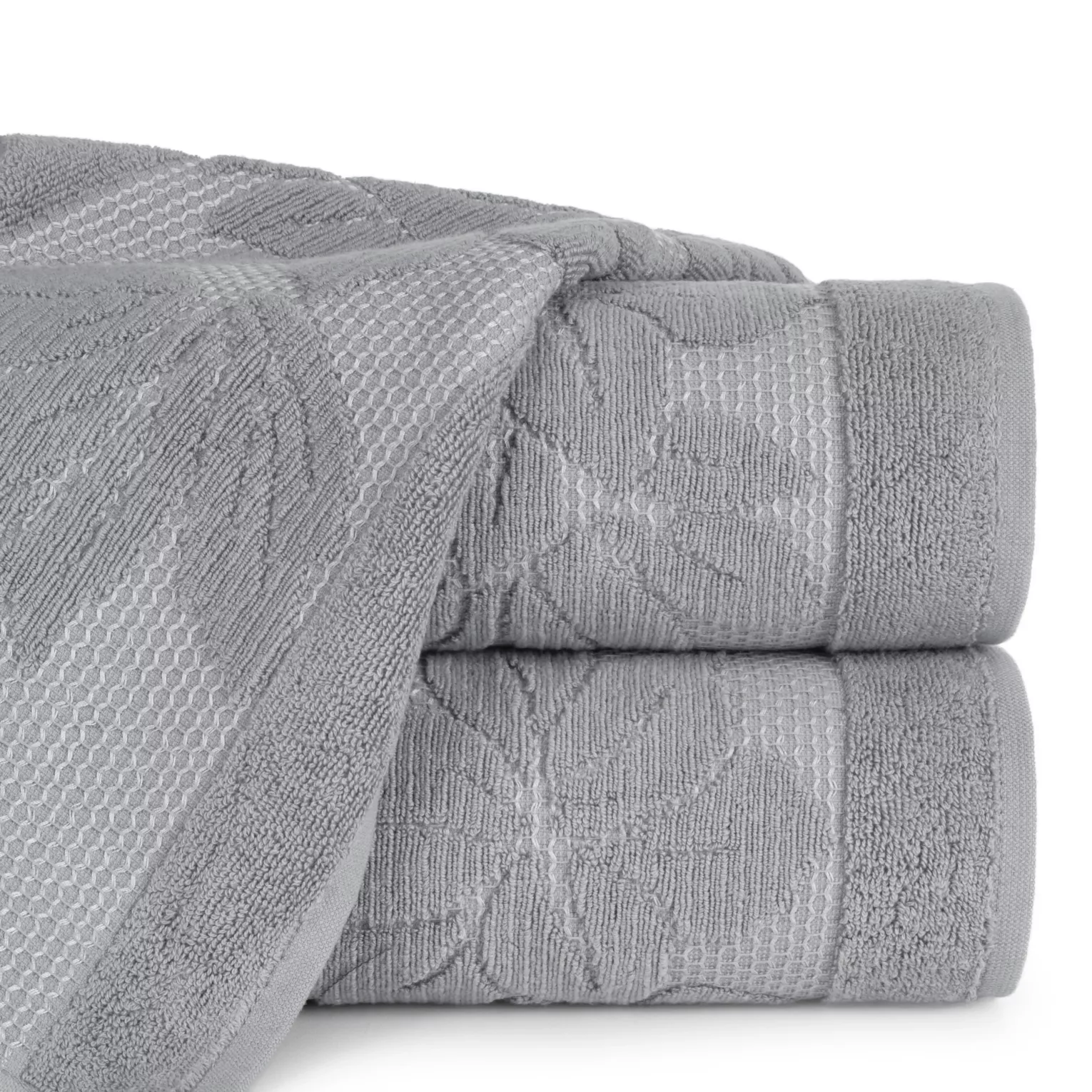 Ręcznik do rąk 30x50 cm bawełniany kolor stalowy z wytłaczaną bordiurą w kwiaty 500 g/m2 ROSE