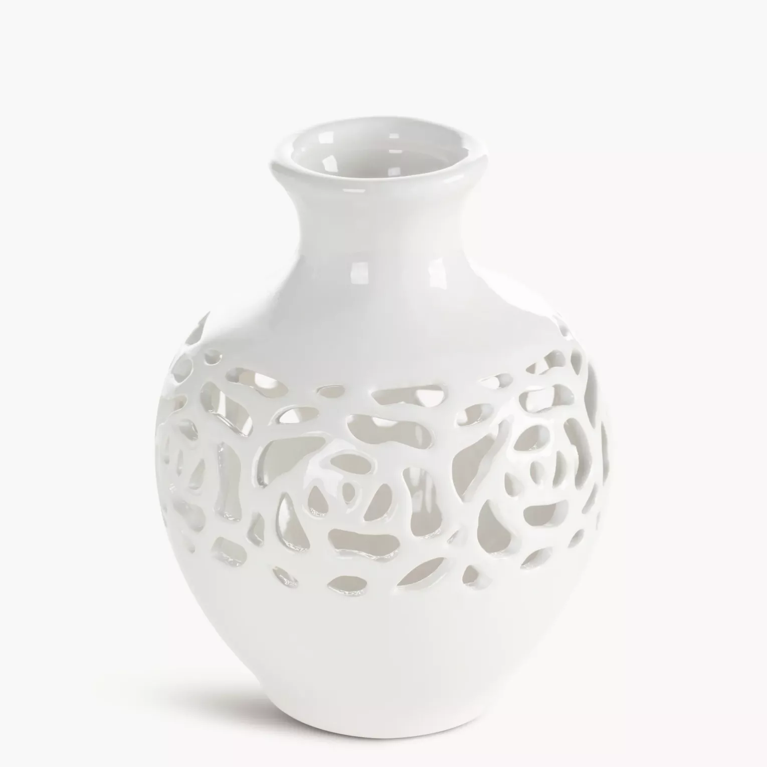 Wazon dekoracyjny kremowy wykończony ażurowym wzorem 14x18 cm CELIA