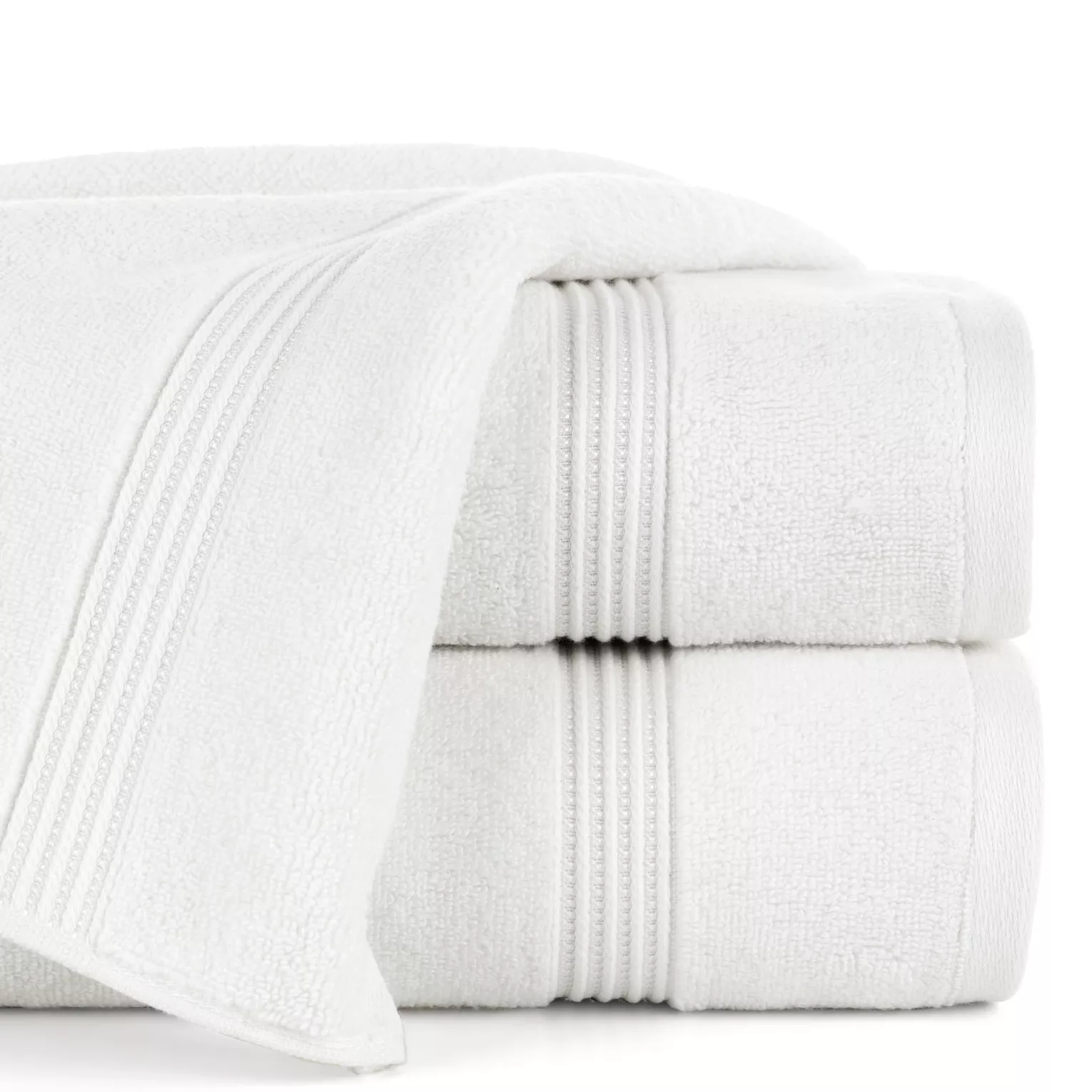 Ręcznik kąpielowy 50x90 cm bawełniany kolor biały 0 twist zdobiony paseczkami 550 g/m2 MOLLY