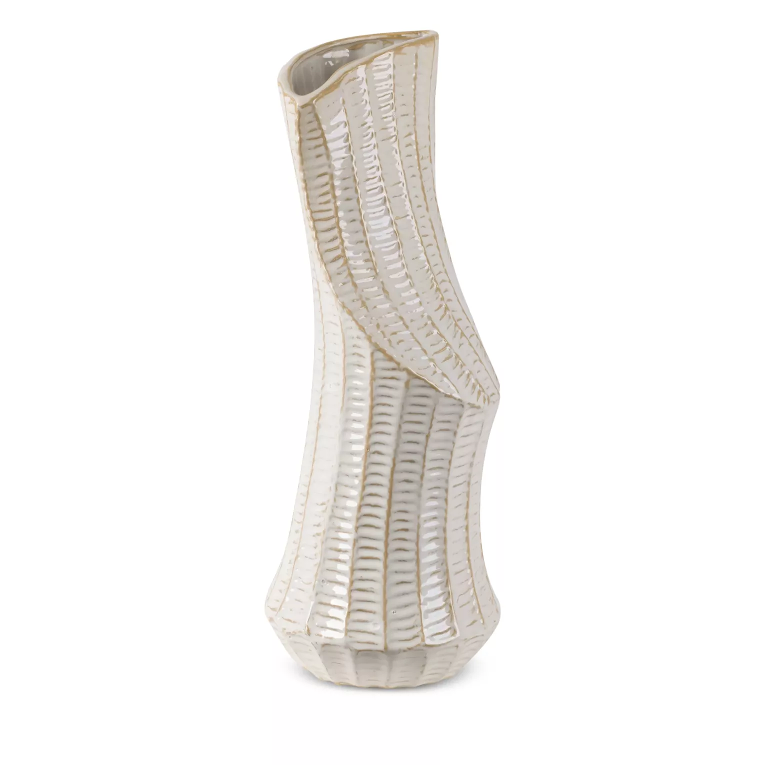 Wazon ceramiczny  kremowo-złoty z wytłaczanym wzorem o ściętym kształcie 20x20x53 cm LIZA