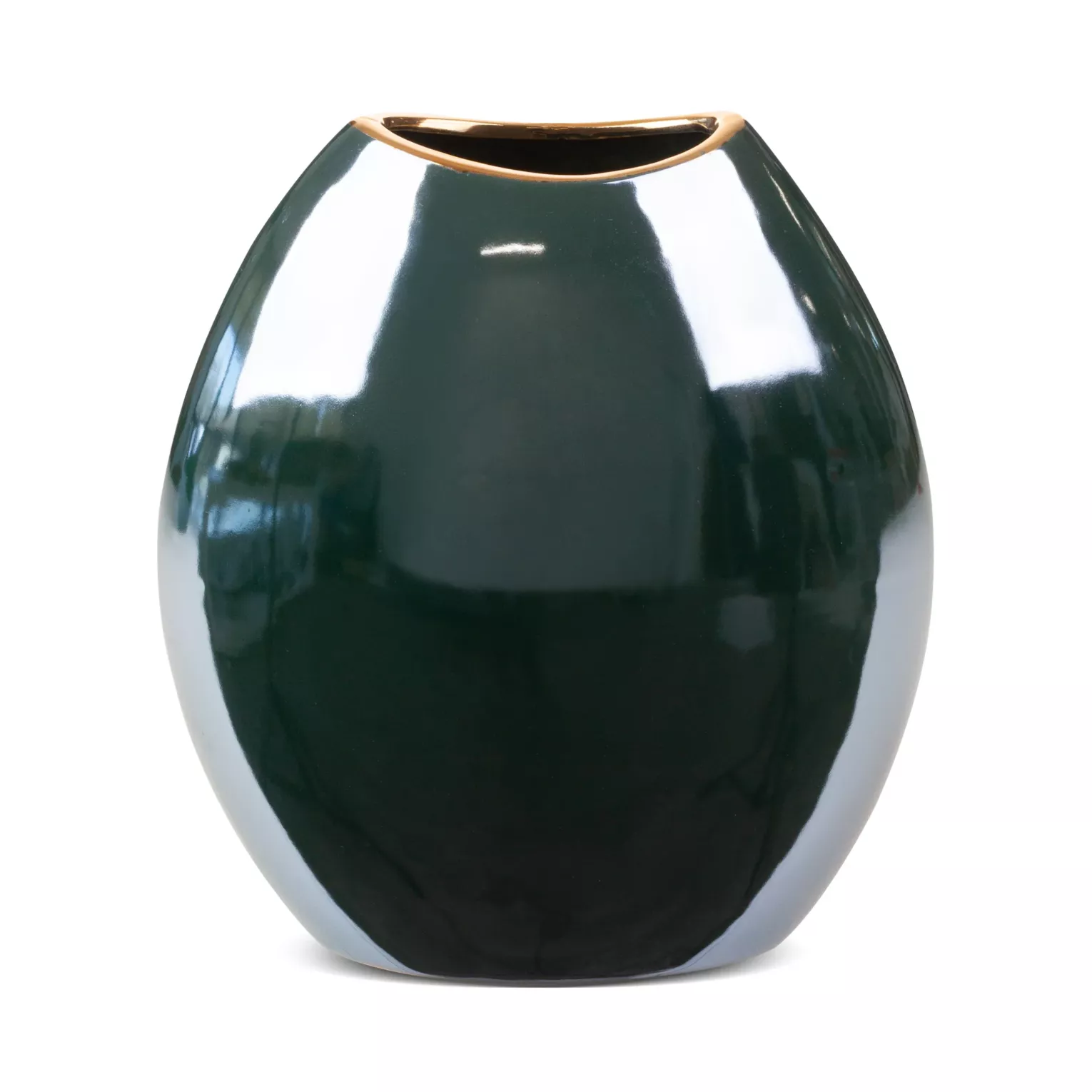 Wazon ceramiczny zielono-złoty o lśniącej powierzchni 22x12x25 cm AMORA 2