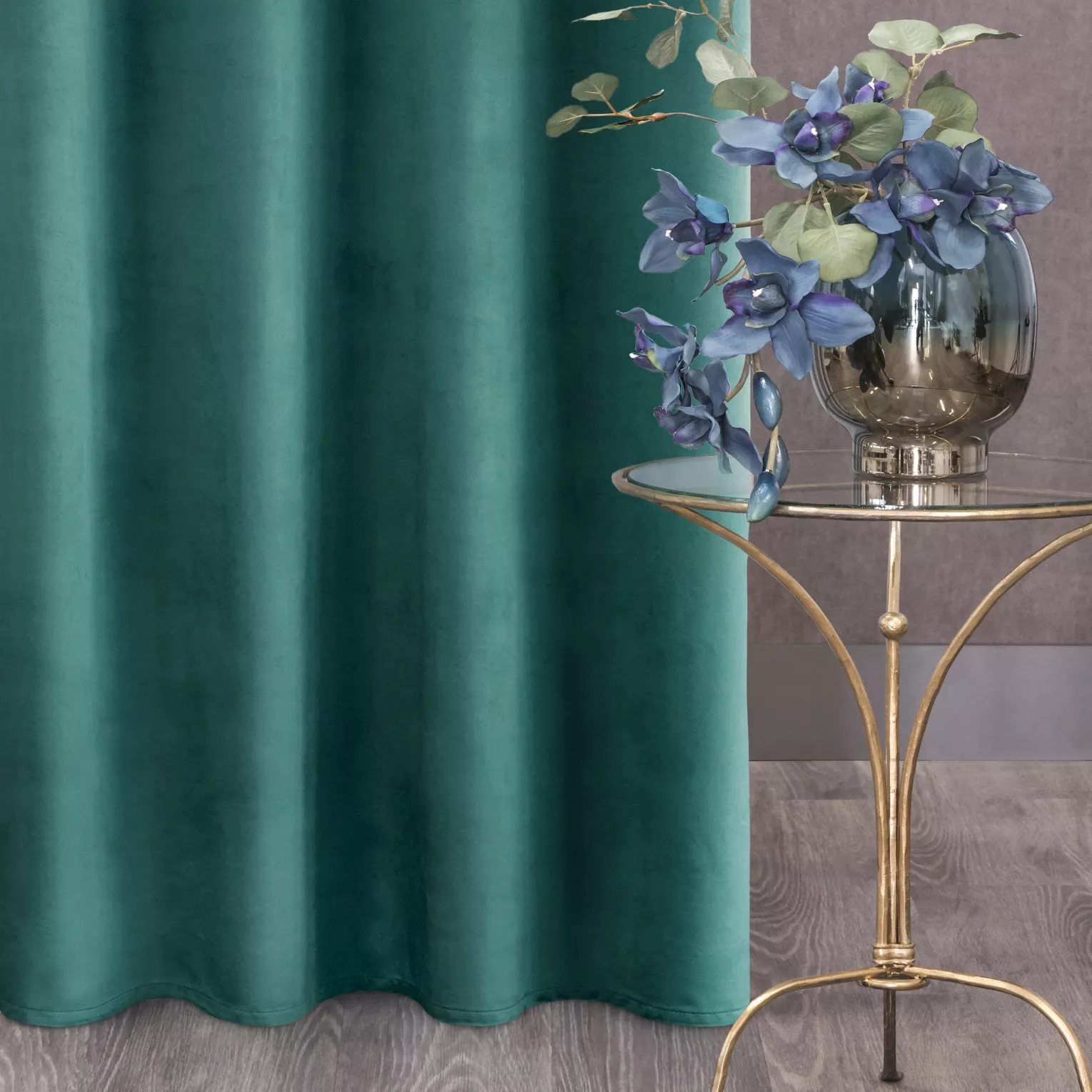 Zasłona welwetowa ciemnoturkusowa 140x250 cm przelotka - ROSA - Design 91
