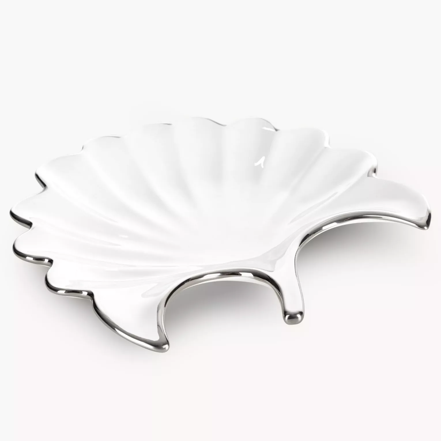 Patera ceramiczna biało-srebrna  w kształcie liścia 25x25x4 cm ABBI