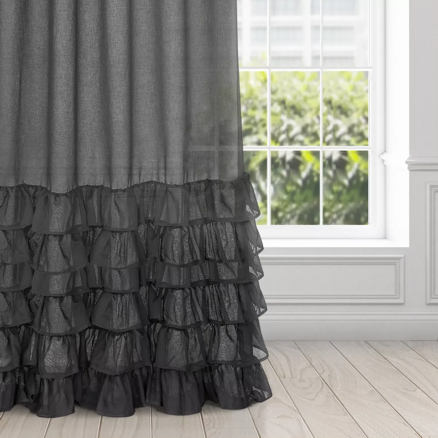 Firana czarna z falbanami 140x250 cm taśma DOLLY DIVA LINE