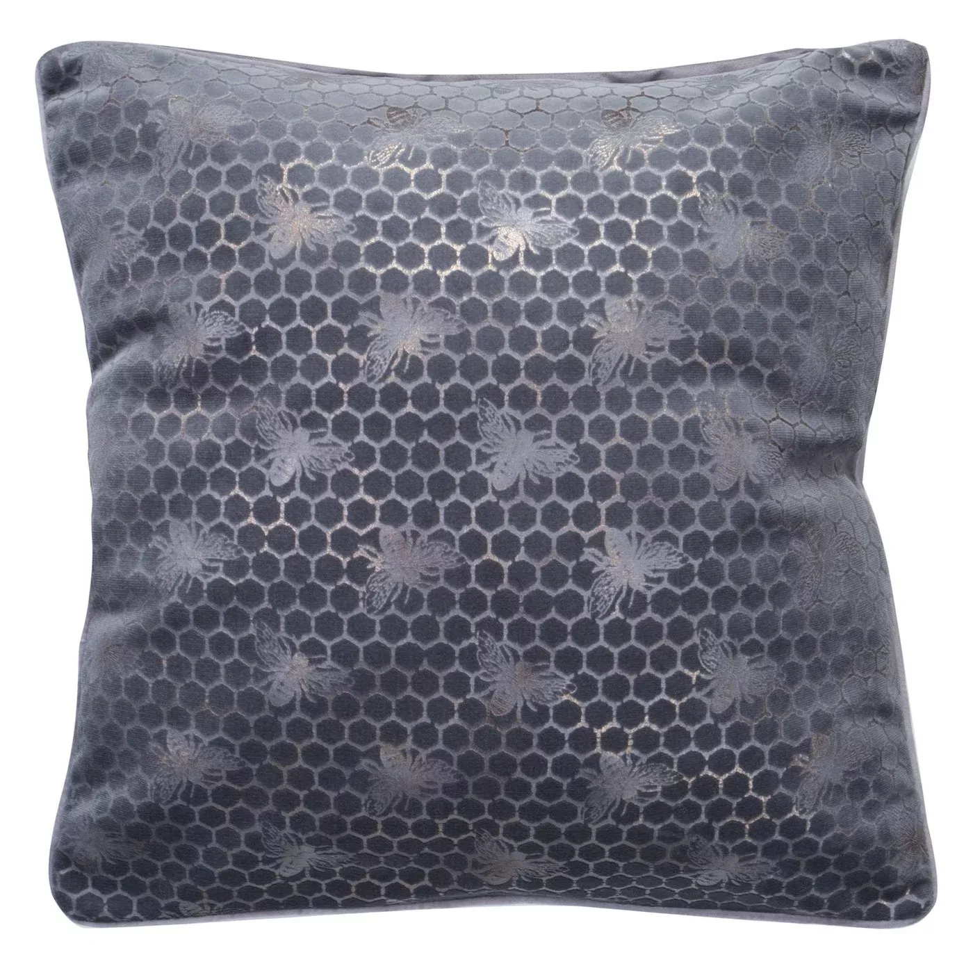 Poszewka na poduszkę 45x45 cm welwetowa ze srebrnym nadrukiem plastra miodu i pszczół VELVET 20 Eurofirany Premium
