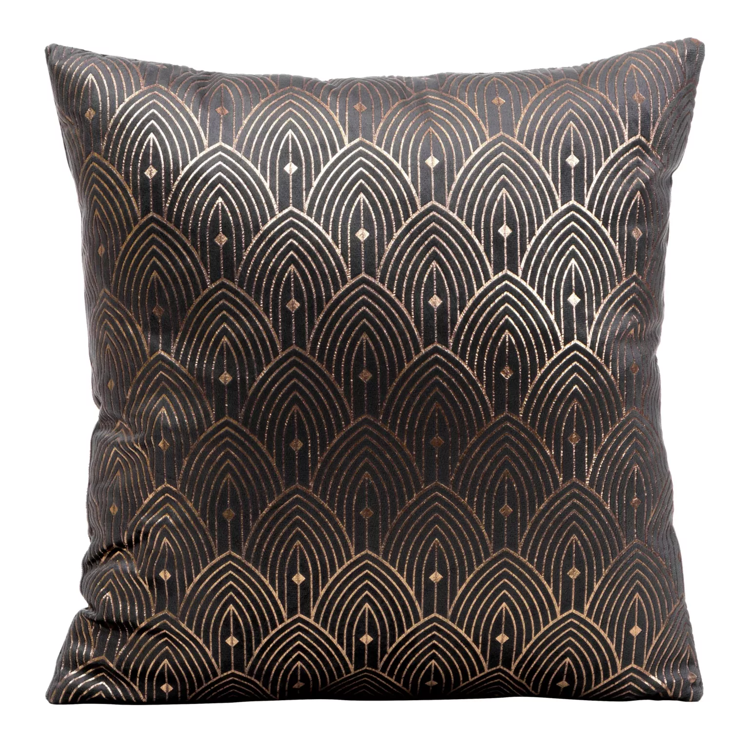Poszewka na poduszkę 40x40 cm grafitowa ze złotym nadrukiem w stylu art deco AGNES DESIGN 91