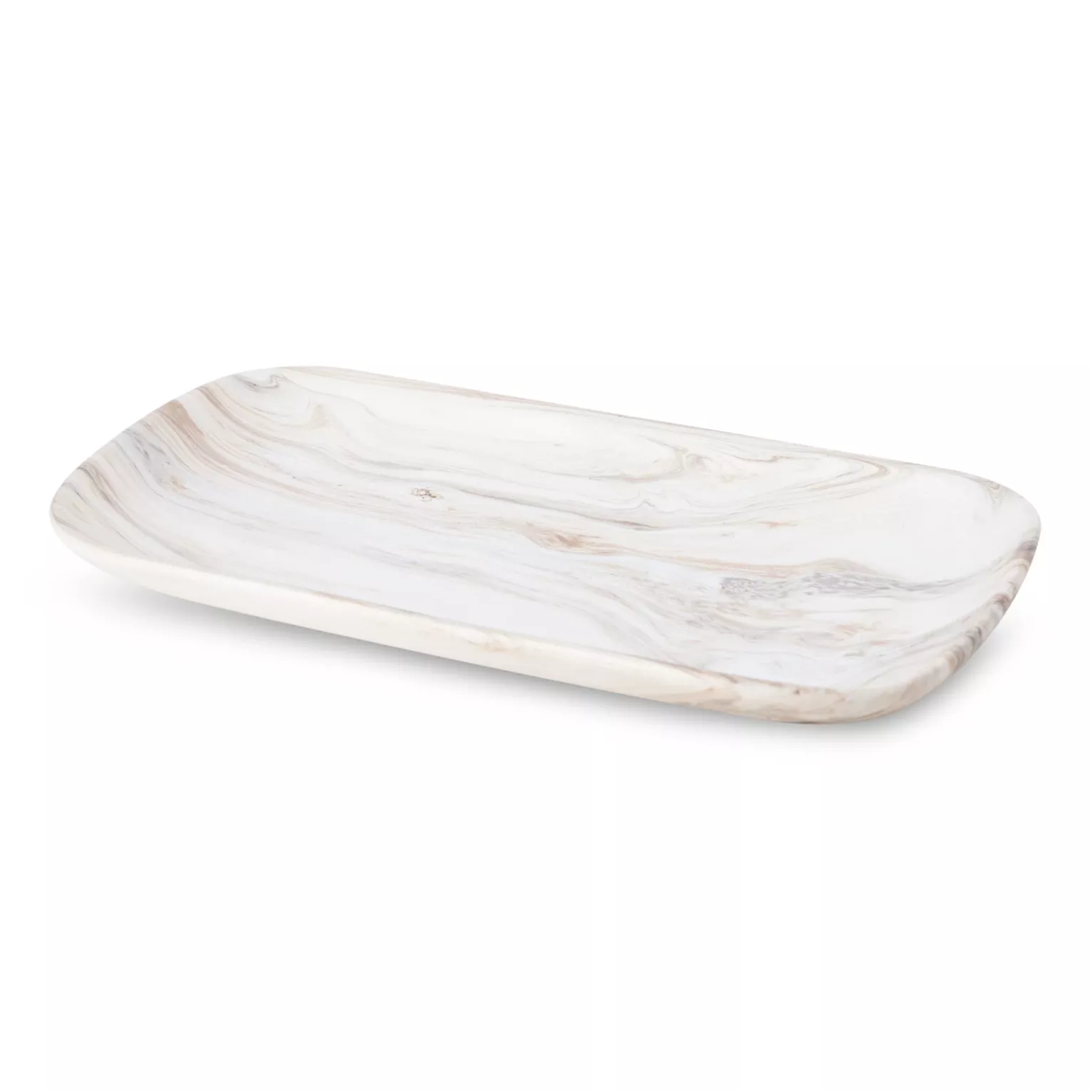 Patera ceramiczna dekoracyjna biało-beżowa o prostokątnym kształcie z efektem przecieranego  drzewa 30x16x3 cm ASLI