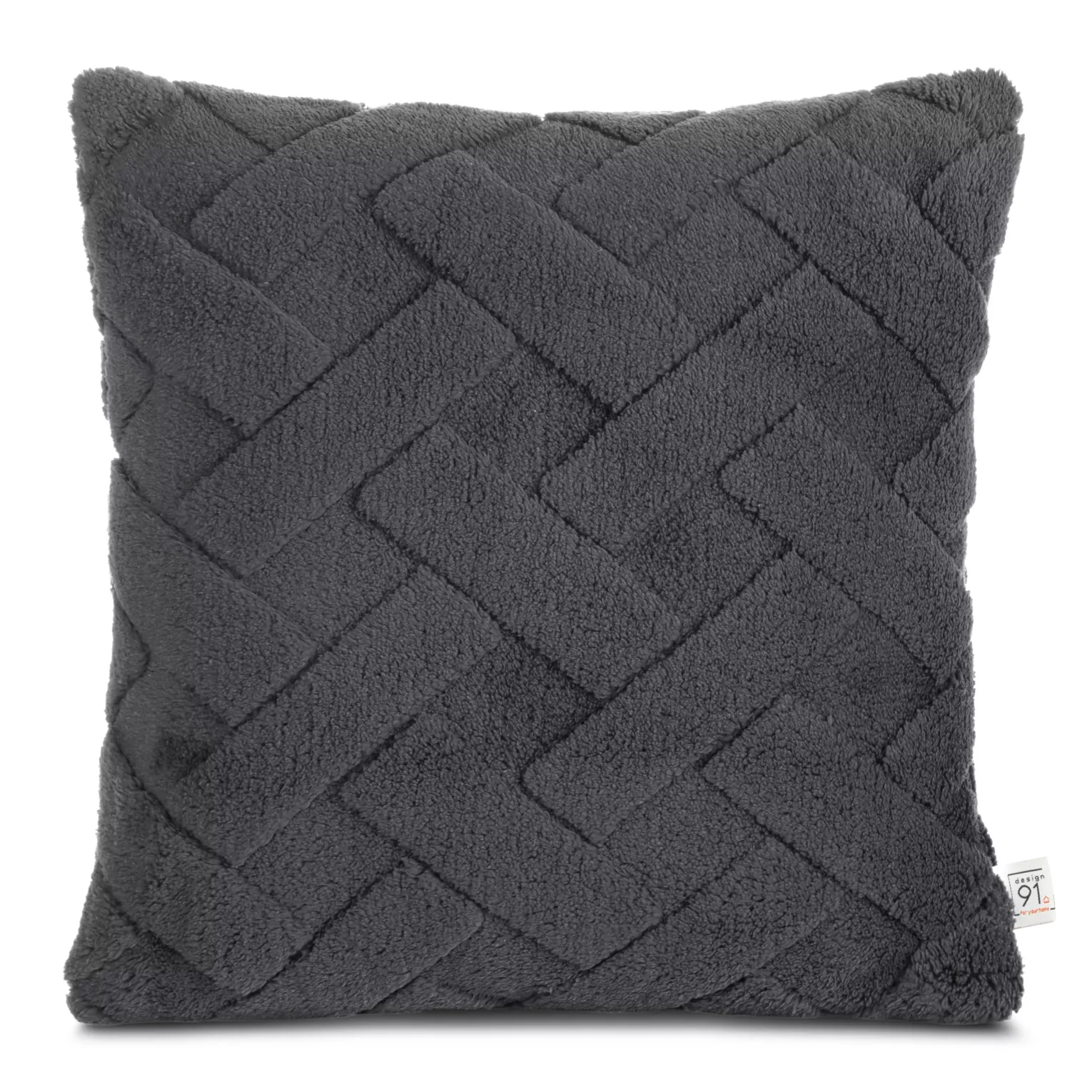 Poszewka na poduszkę 45x45 cm stalowa z miękkiego pluszu zdobiona wypukłym wzorem CARO DESIGN 91