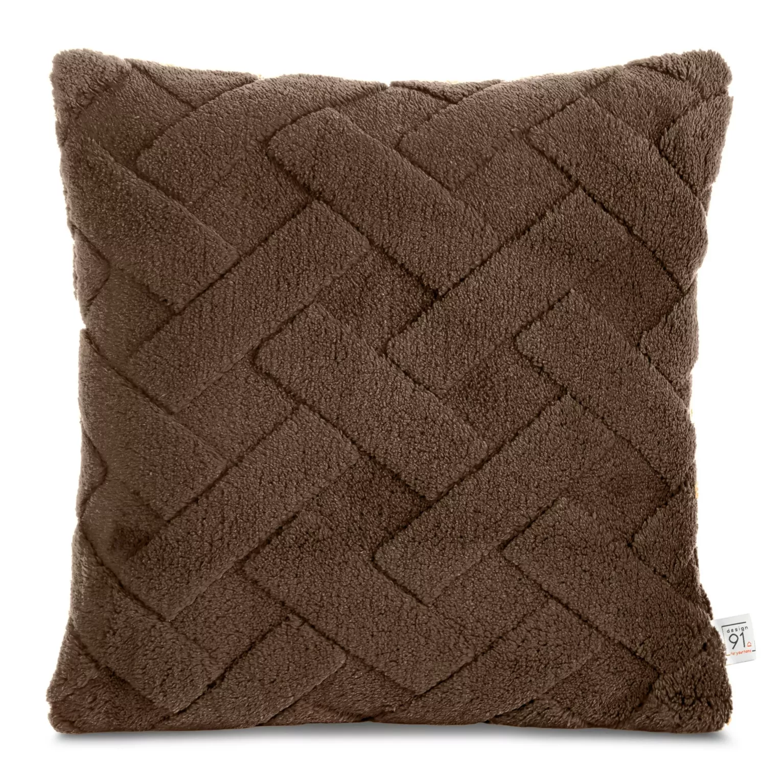 Poszewka na poduszkę 45x45 cm ciemnobrązowa z miękkiego pluszu zdobiona wypukłym wzorem CARO DESIGN 91