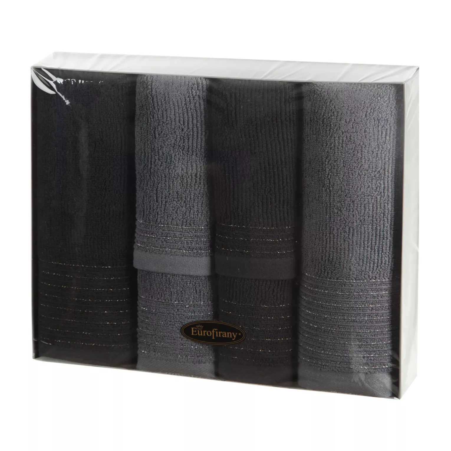 Zestaw ręczników bawełnianych na prezent 2 szt 30x50 cm, 2 szt 50x90 cm, 2 szt 70x140 cm kolor czarny, stalowy