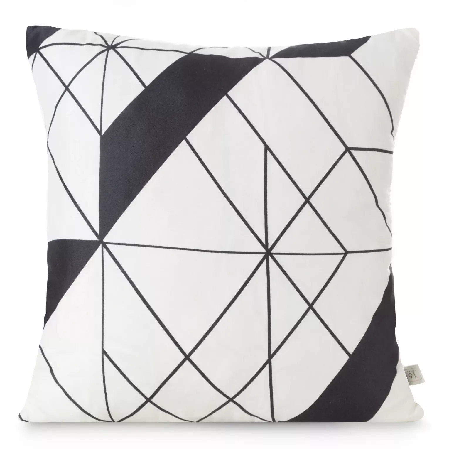 Poszewka na poduszkę 40x40 cm z mikrofibry beżowo, czarna z nadrukiem geometrycznym GEO 01 DESIGN 91