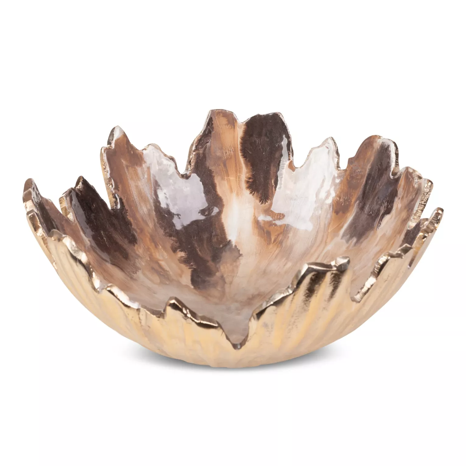 Patera metalowa  brązowo-złota o fantazyjnym kształcie średnica 27x11 cm FABIO