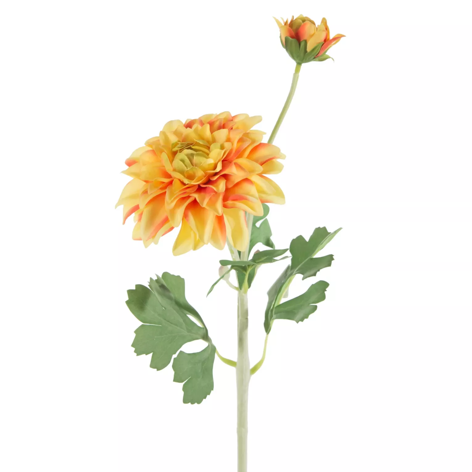 Kwiat sztuczny dalia żółto, zielony 57 cm