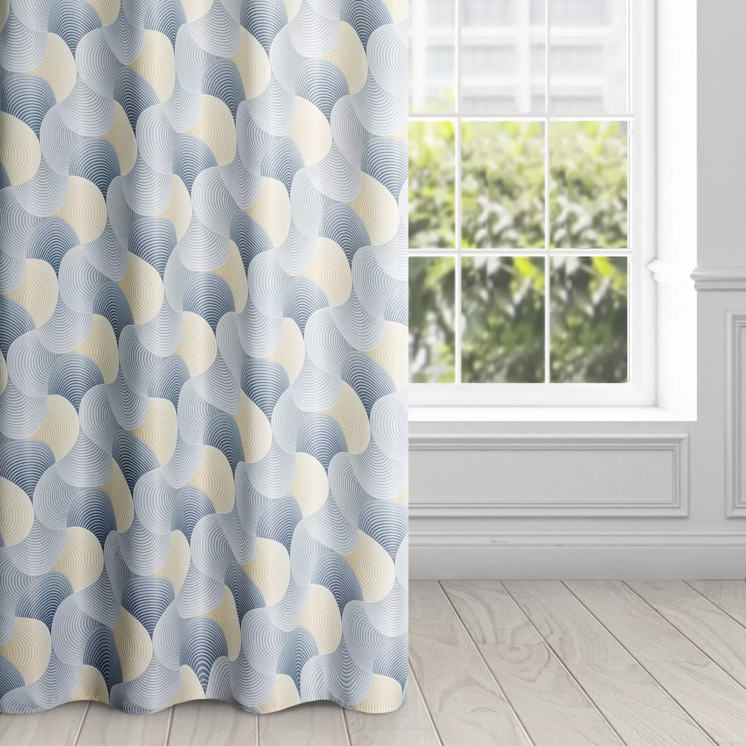 Zasłona szaro, żółta dimout z geometrycznym wzorem 140x250 cm przelotka - ASETA