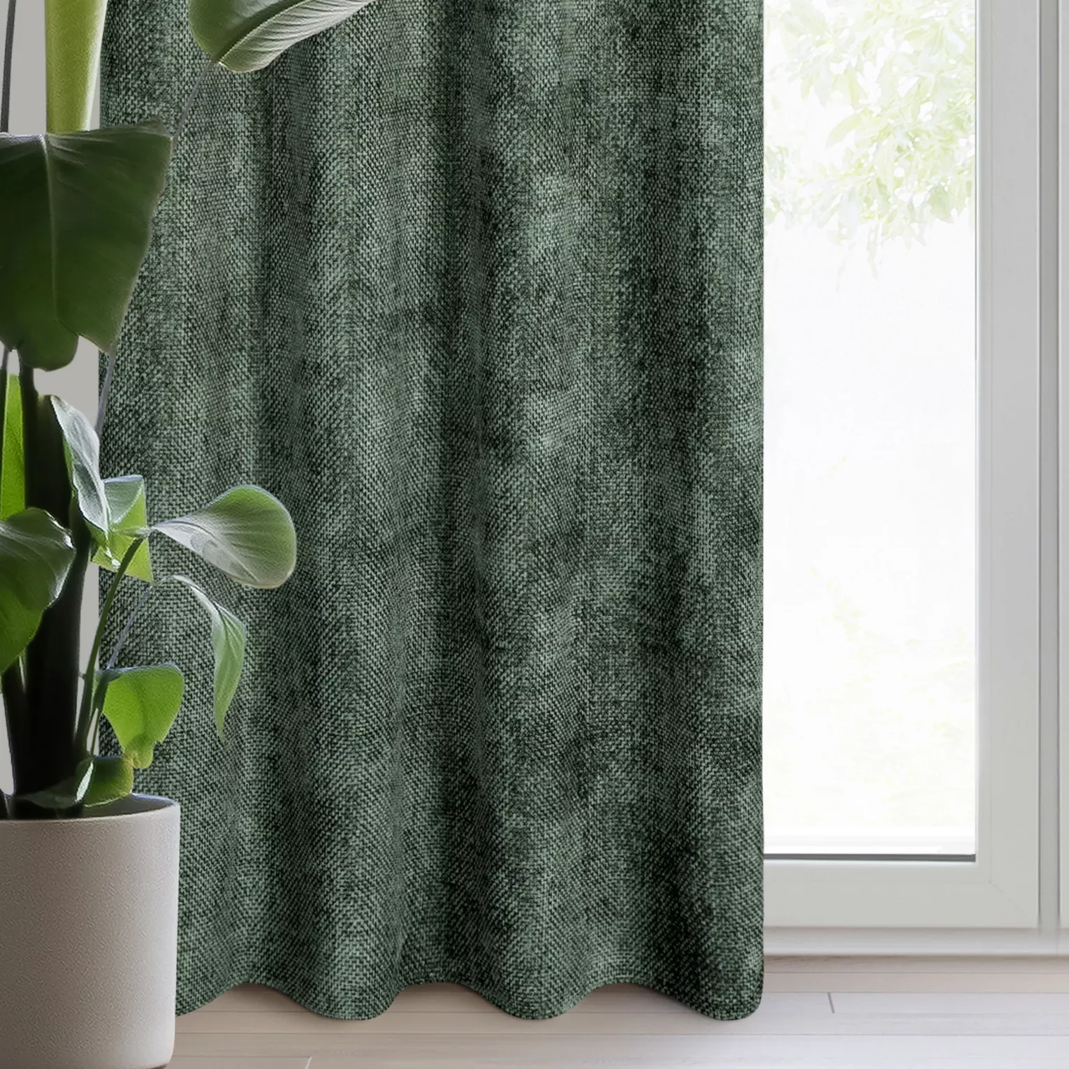 Zasłona ciemnozielona z tkaniny szenilowej 135x250 przelotka - ALETA