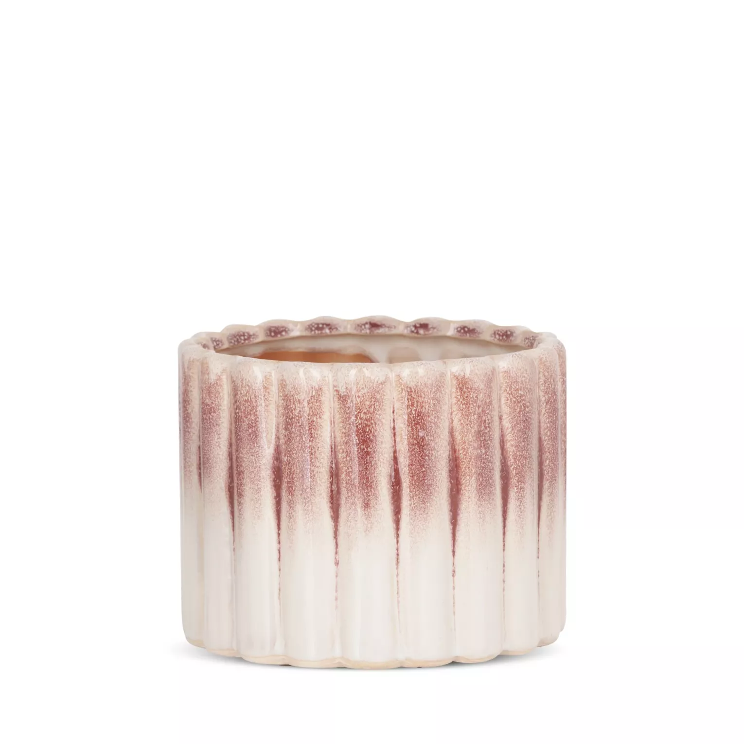 Osłonka ceramiczna na donicę  kremowo-różowa z efektem ombre średnica 14x11 cm EVITA