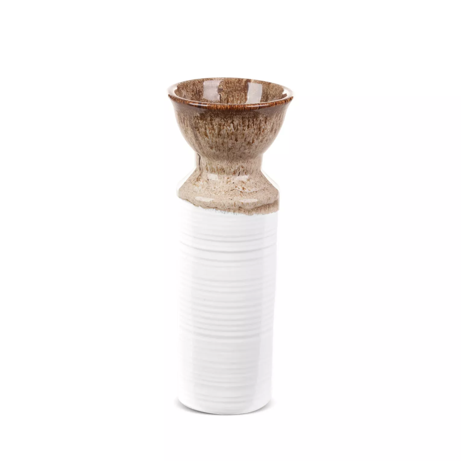 Wazon ceramiczny biało-brązowy  z wytłaczanym wzorem średnica 10x25 cm ERINA