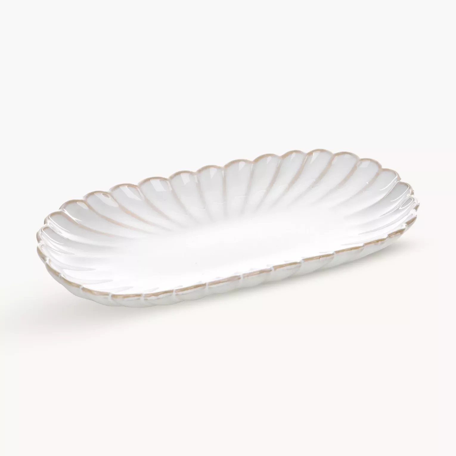 Patera ceramiczna dekoracyjna kremowo-beżowa z przecieranym wzorem w stylu eko 23x12x3 cm AVRIL