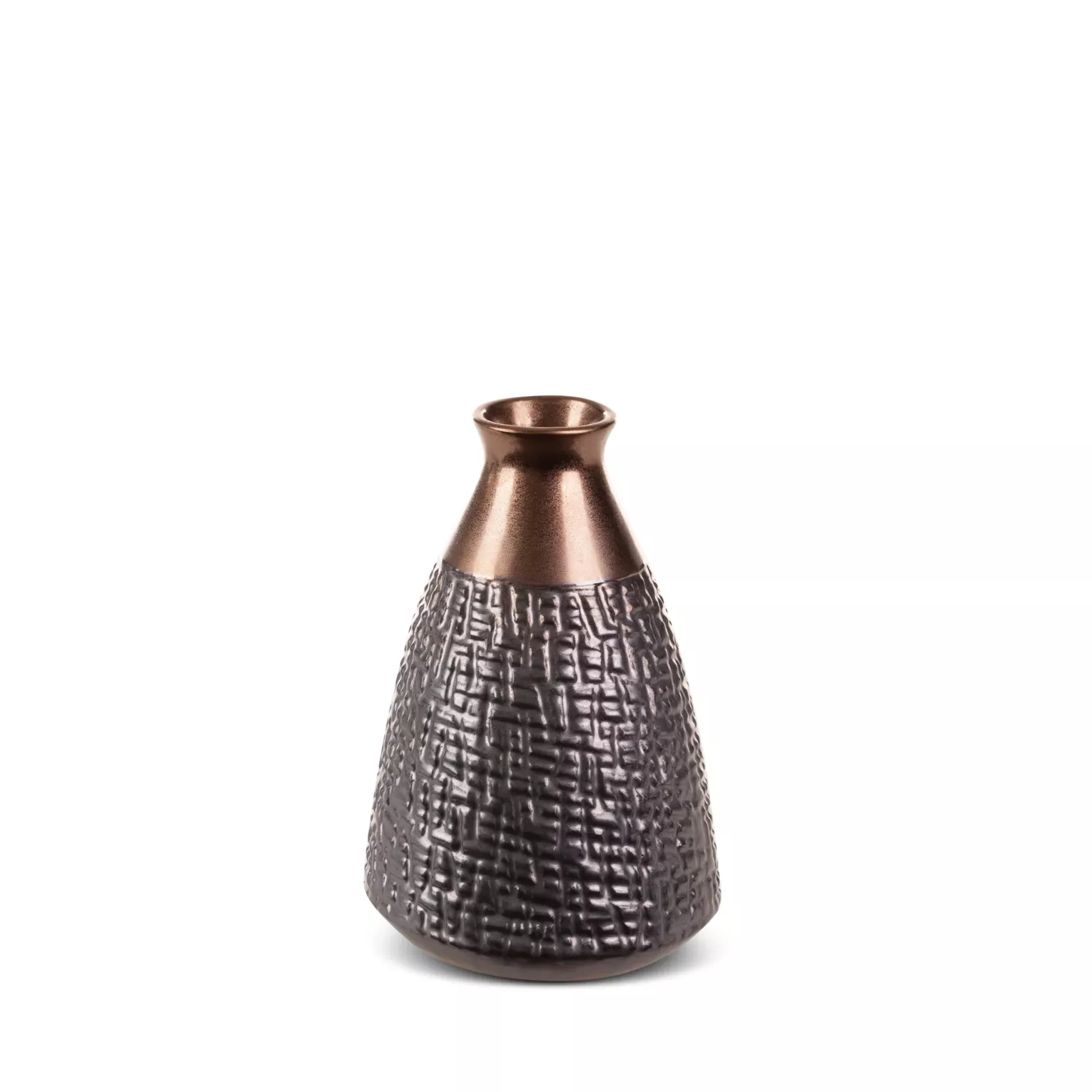 Wazon ceramiczny stalowo-brązowe  z wytłaczanym wzorem średnica 16x24 cm MORENA