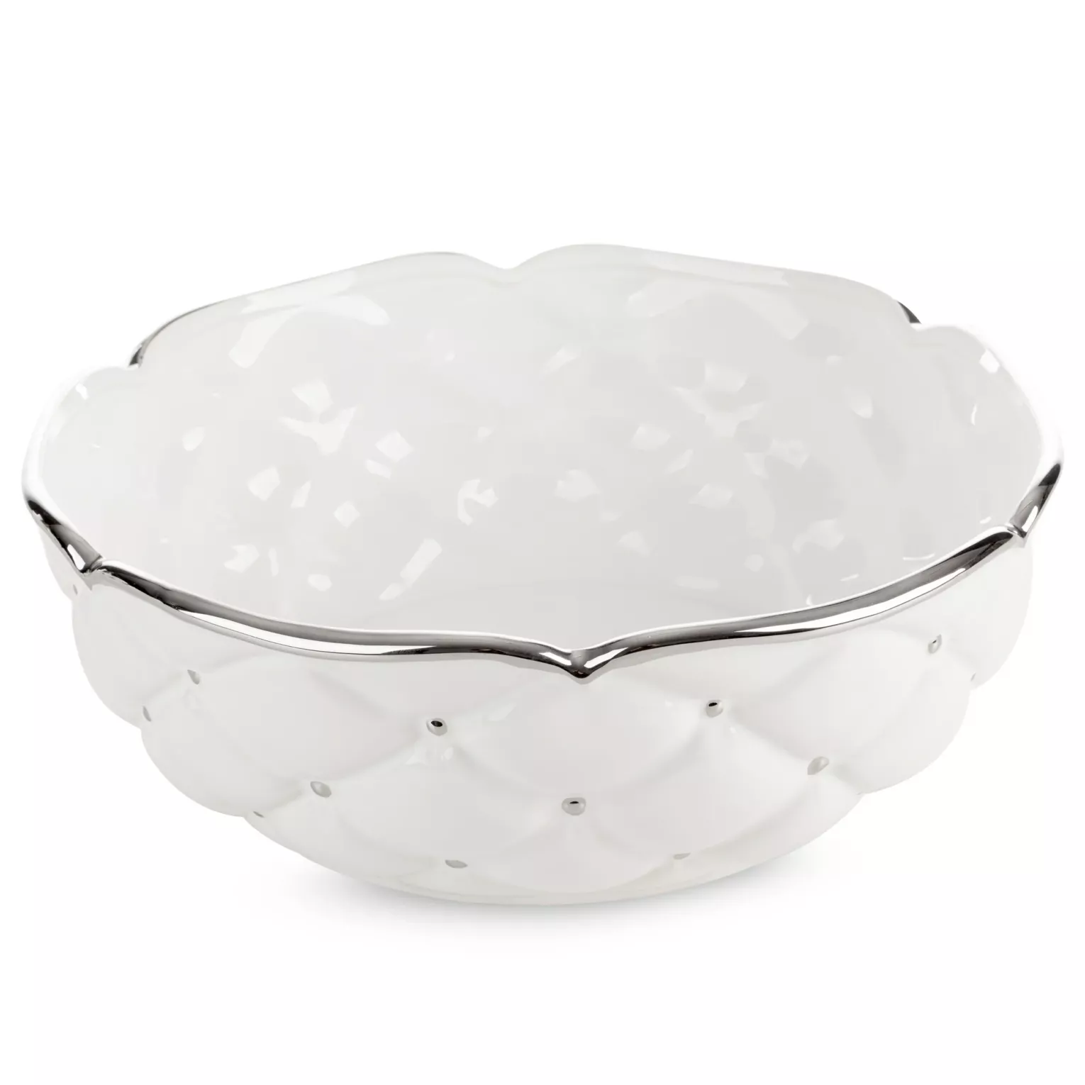 Misa ceramiczna dekoracyjna biało-srebrna  zdobiona pikowaniem średnica 30x11 cm ADORE