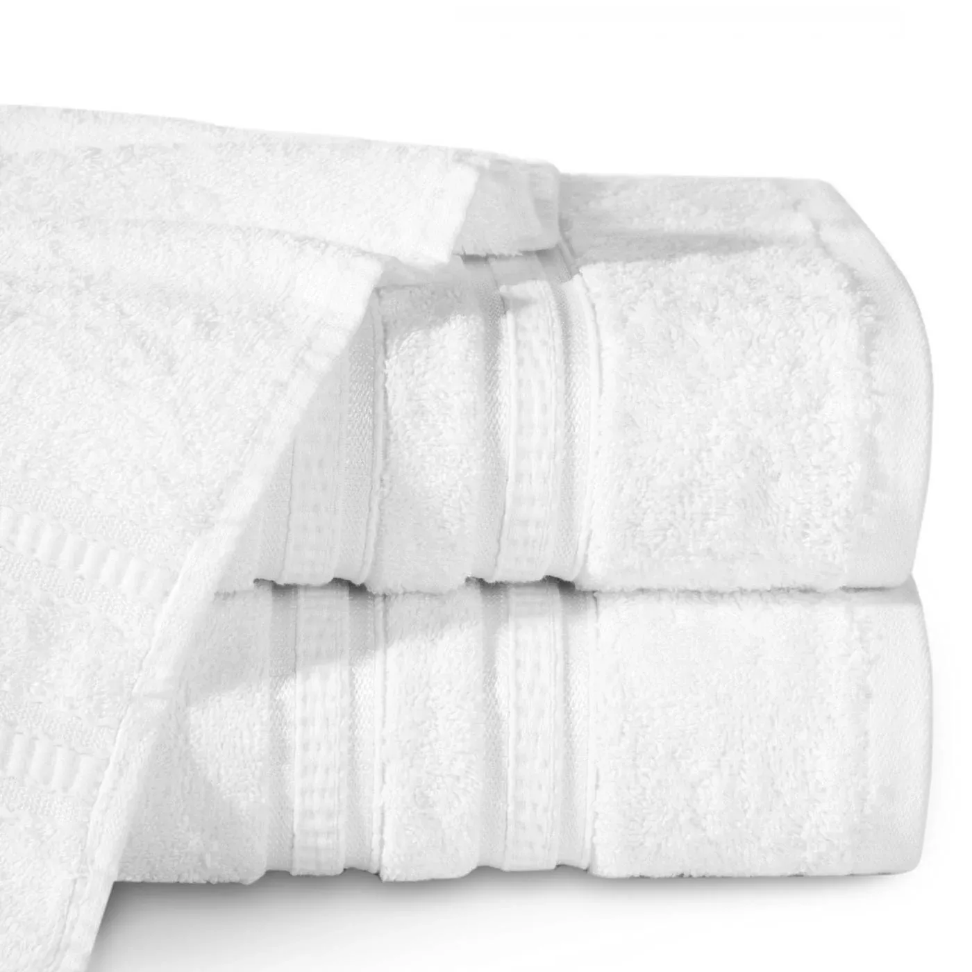 Ręcznik kąpielowy 50x90 cm bambusowy kolor biały zdobiony bordiurą w pasy 500 g/m2 MILA