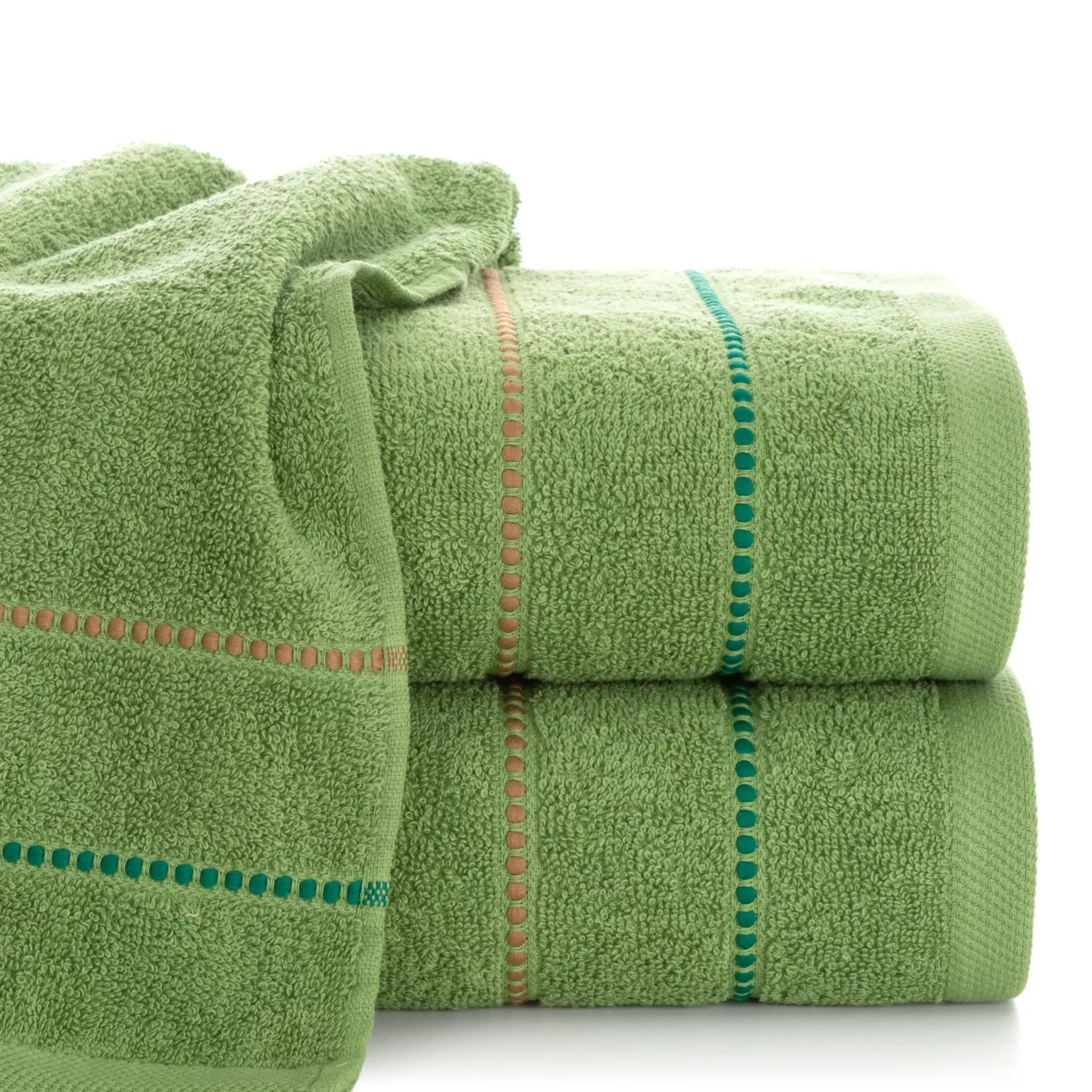 Ręcznik do rąk 30x50 cm bawełniany kolor zielony z kontrastującymi paseczkami 500 g/m2 SUZI