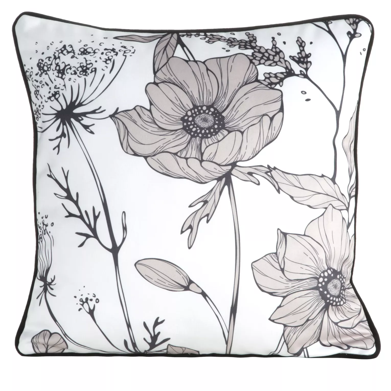 Poszewka na poduszkę dwustronna 45x45 cm welwetowa, biało beżowa z motywem roślinnym z wypustką na brzegach AGNES Eurofirany Premium